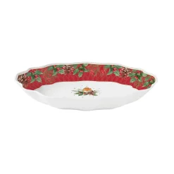 Easy Life Assiette ovale rouge-gorge CHRISTMAS BERRIES> Noël|Services De Table En Porcelaine​