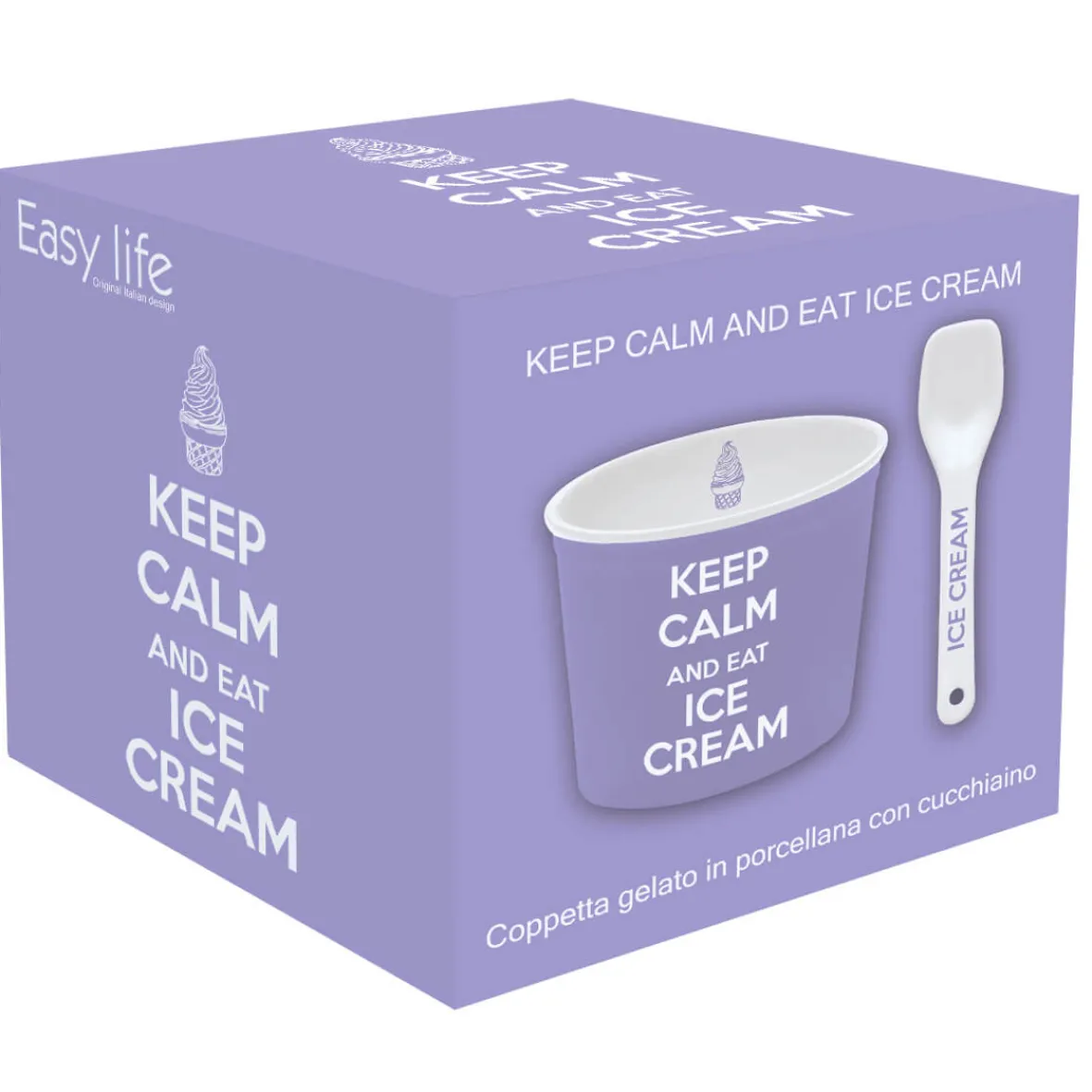 Easy Life Bol à glace avec cuillère, dans une boîte Keep CALM AND EAT ICE CREAM PURPLE Hot