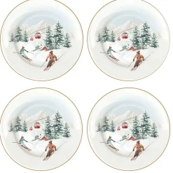 Easy Life Ensemble de 4 assiettes à dessert CHALET> Noël|Services De Table En Porcelaine