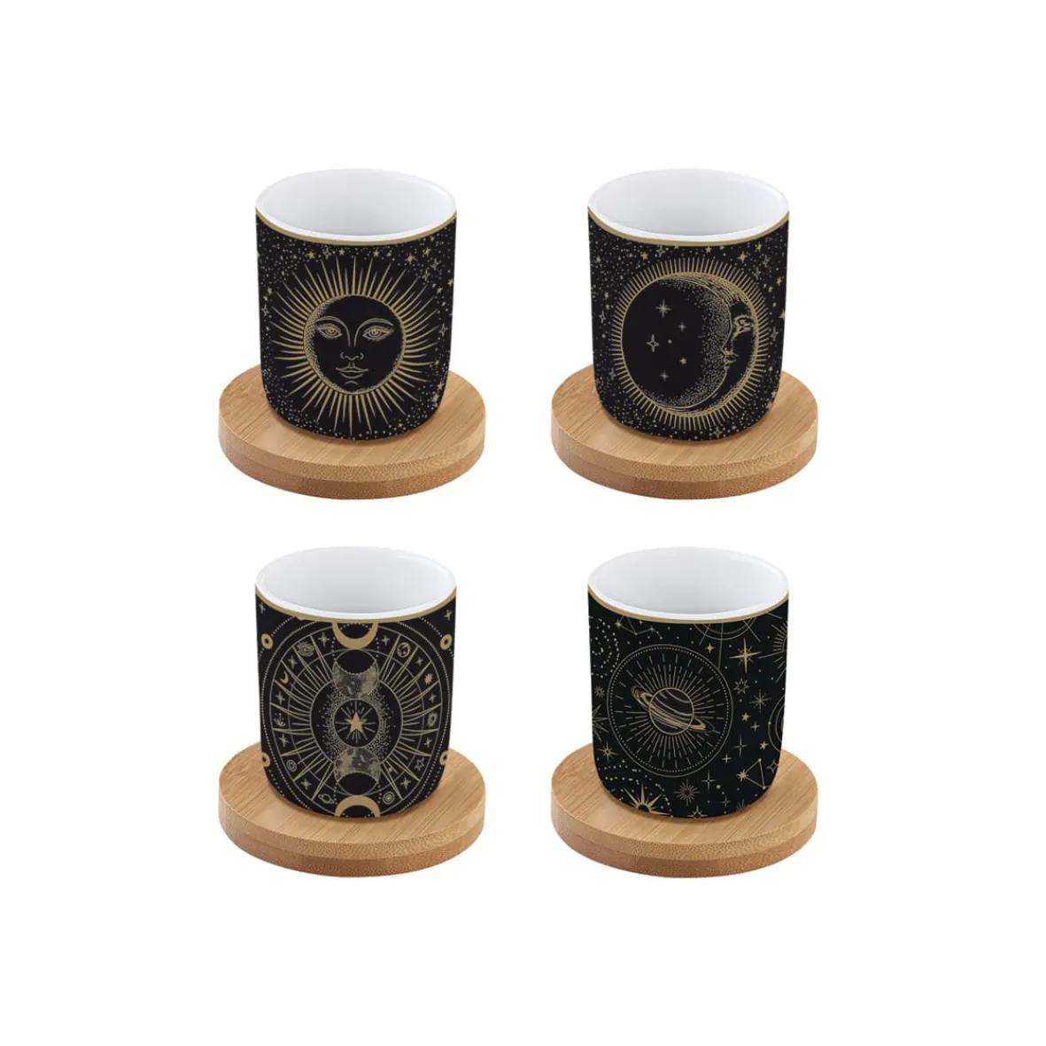 Easy Life Ensemble de 4 petits verres à café de 110 ml avec soucoupes en bambou, dans une boîte cadeau CELESTIAL Clearance