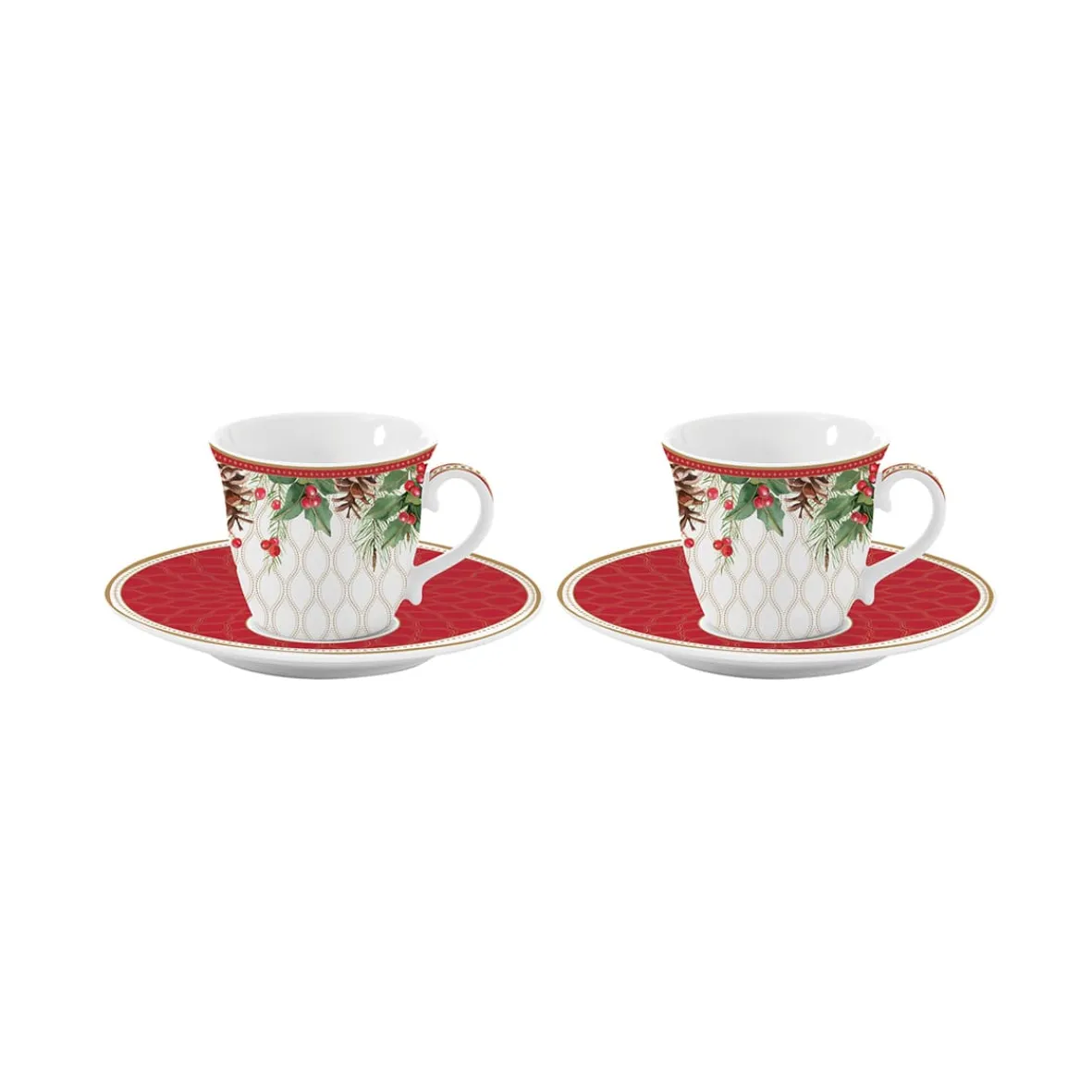 Easy Life Ensemble de 2 tasses à café avec soucoupe CHRISTMAS BERRIES Clearance