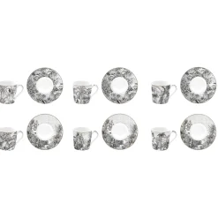 Easy Life Ensemble de 6 tasses à café de 100 ml avec soucoupes en porcelaine RETRO JUNGLE New