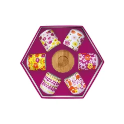 Easy Life Ensemble de 6 tasses à espresso avec soucoupes , 110 ml En Bambou FLOWER POWER YELLOW Best