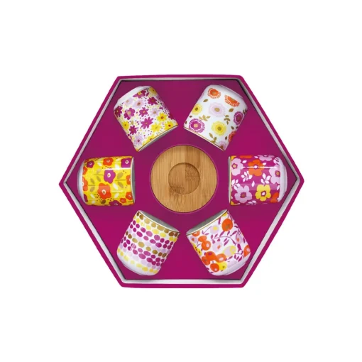 Easy Life Ensemble de 6 tasses à espresso avec soucoupes , 110 ml En Bambou FLOWER POWER YELLOW Best