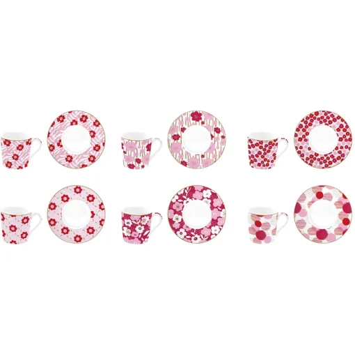 Easy Life Ensemble de 6 tasses à espresso avec soucoupes , 110 ml FLOWER POWER PINK Best
