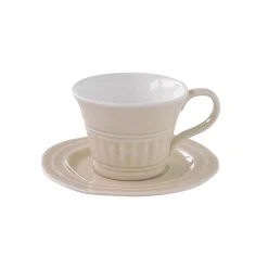 Easy Life Ensemble de 6 tasses à petit-déjeuner de 400 ml avec soucoupes en porcelaine BEIGE Outlet