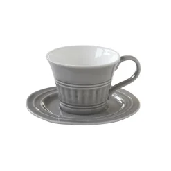 Easy Life Ensemble de 6 tasses à petit-déjeuner de 400 ml avec soucoupes en porcelaine DEEP GREY New