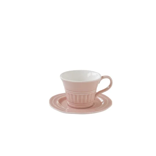 Easy Life Ensemble de 6 tasses à thé de 120 ml avec soucoupes en porcelaine AQUA LIGHT PINK New