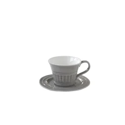 Easy Life Ensemble de 6 tasses à thé de 120 ml avec soucoupes en porcelaine AQUA GREY New