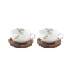 Easy Life Ensemble de 2 tasses en porcelaine de 120 ml avec soucoupes en acacia NATURA Hot