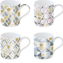 Easy Life Ensemble de 4 tasses en porcelaine de 350 ml avec décors assortis SHINE & COLOUR COFFEE Clearance