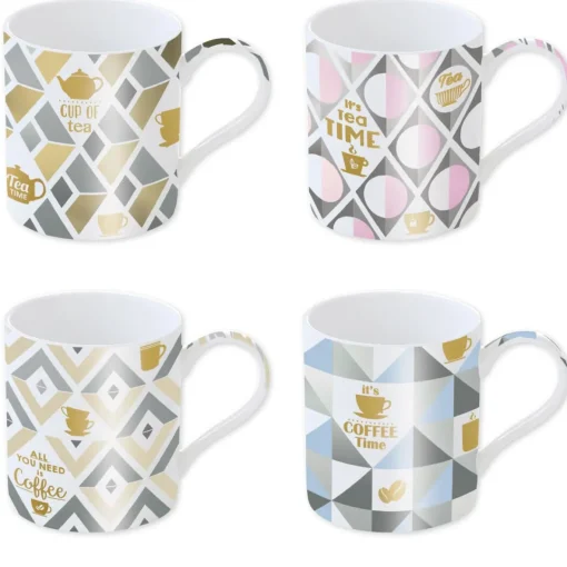 Easy Life Ensemble de 4 tasses en porcelaine de 350 ml avec décors assortis SHINE & COLOUR COFFEE Clearance