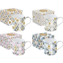 Easy Life Ensemble de 4 tasses en porcelaine de 350 ml avec décors assortis SHINE & COLOUR COFFEE Clearance