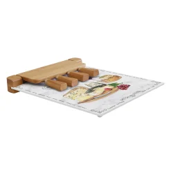 Easy Life Planche à fromage avec plateau en verre et 4 couteaux à fromage LES FROMAGES New