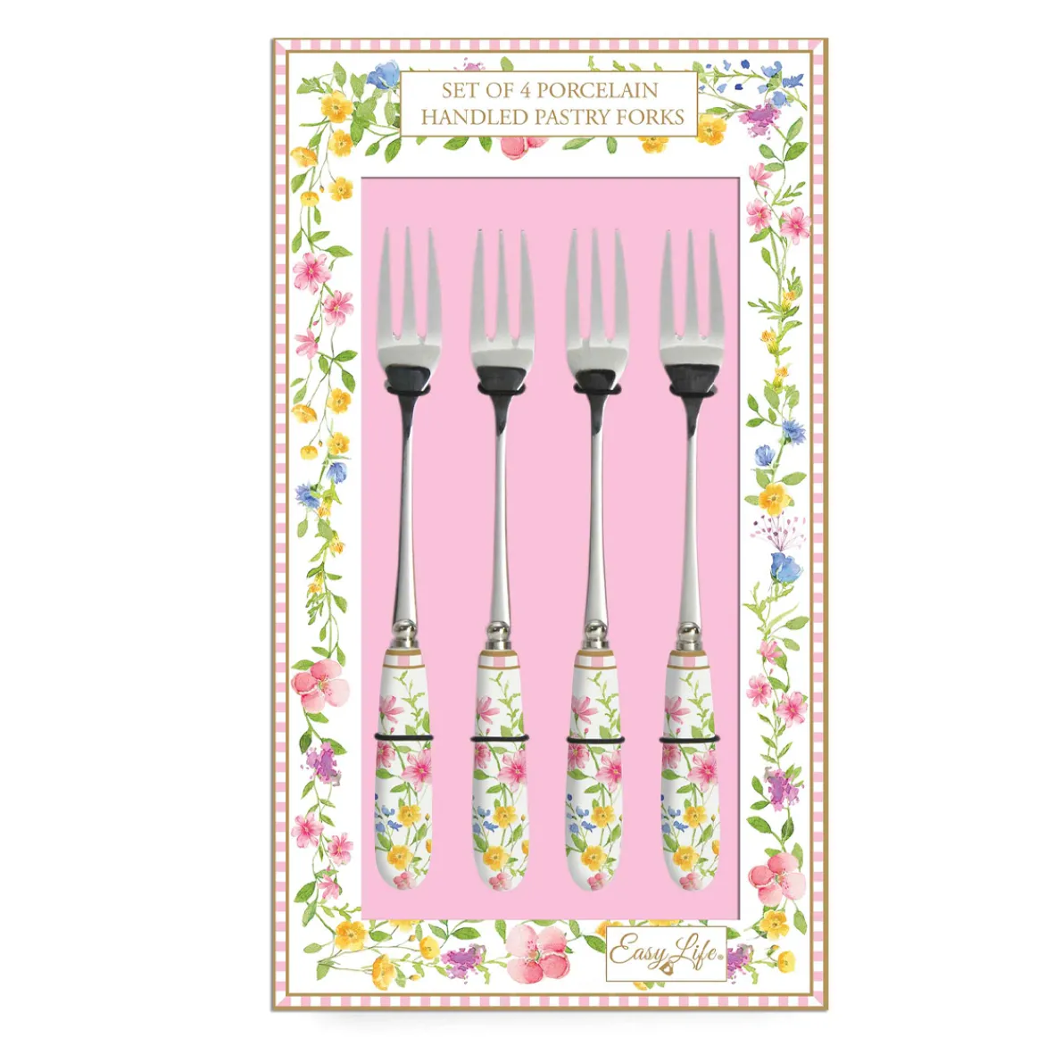 Easy Life Set 4 fourchettes à dessert avec manche en porcelaine en c.b. HAPPY EASTER Online