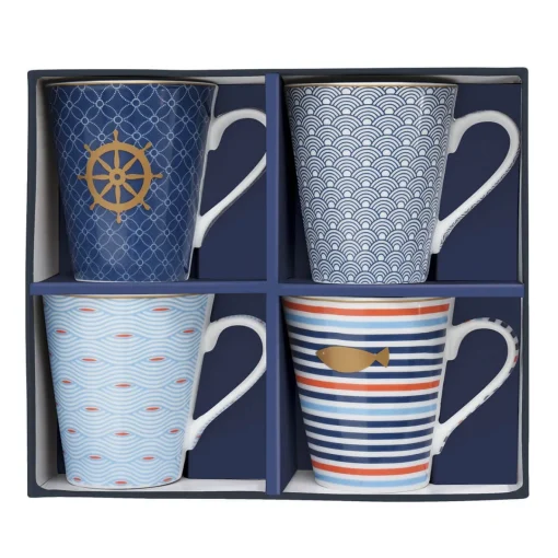 Easy Life Set de 4 mugs en porcelaine de 300 ml BORD DE MER Online