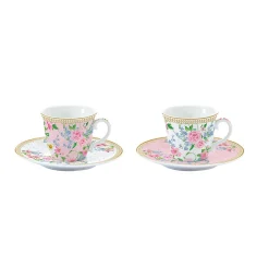 Easy Life Set de 2 tasses à café avec soucoupe 80 ml GARDEN JOY> Romantique|Petit Dejeuner