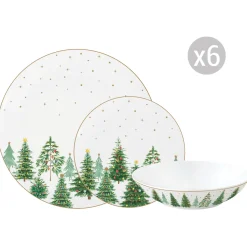Easy Life Set de vaisselle 18 pièces FESTIVE TREES> Services De Table En Porcelaine​|Festive Trees