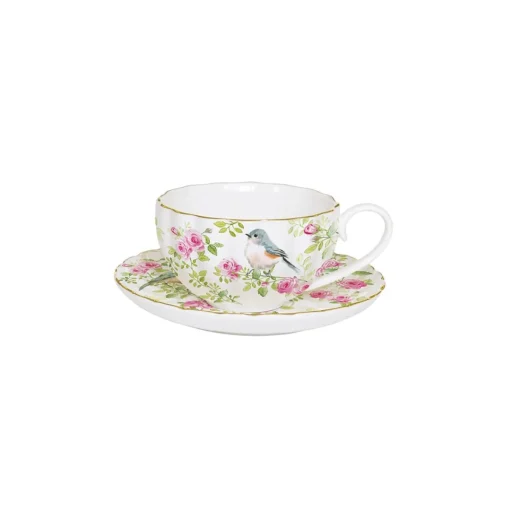 Easy Life Tasse à thé avec soucoupe, 200 ml en porcelaine SPRING TIME