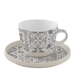 Easy Life Tasse à thé en porcelaine avec soucoupe, 250 ml Casa Decor GREY