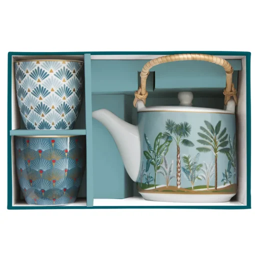 Easy Life Théière de 600 ml avec 2 tasses en porcelaine Atmosphere Jungl Clearance